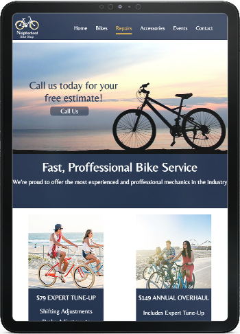 Bike shop responsive tablet version of the website