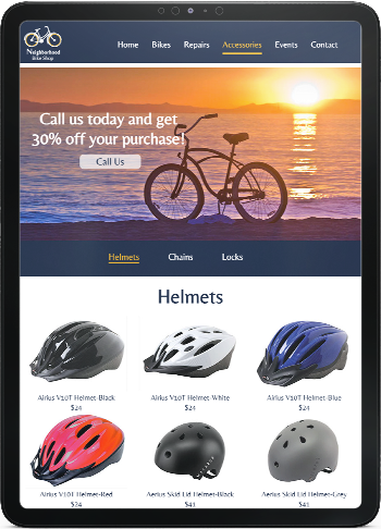 Bike shop responsive tablet version of the website