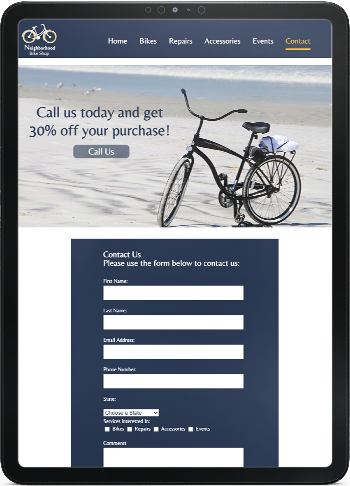 Bike shop responsive tablet version of the  website