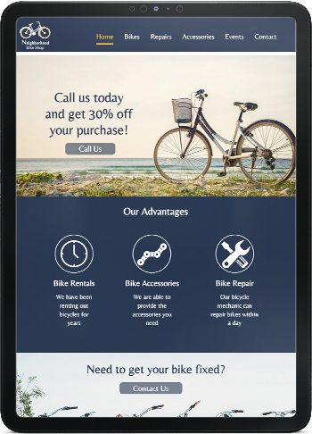 Bike shop responsive tablet version of the website