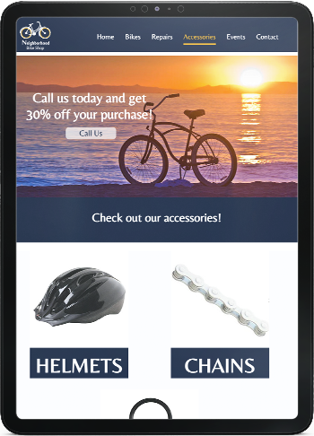 Bike shop responsive tablet version of the website