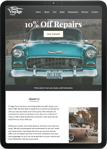 Vintage Point responsive tablet version of the website