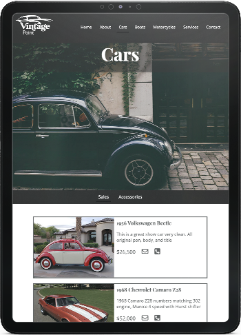 Vintage Point responsive tablet version of the website