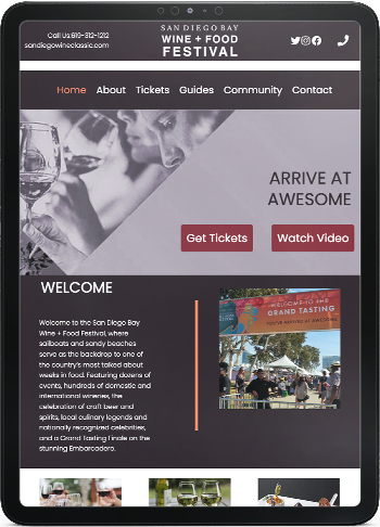 Wine + Food Festival responsive tablet version of the website