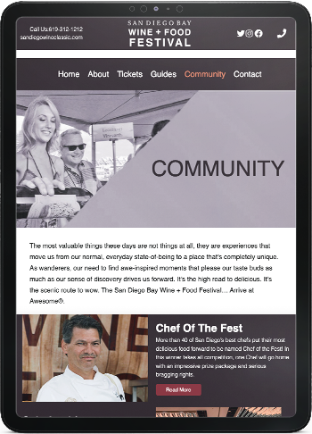 Wine + Food Festival responsive tablet version of the website